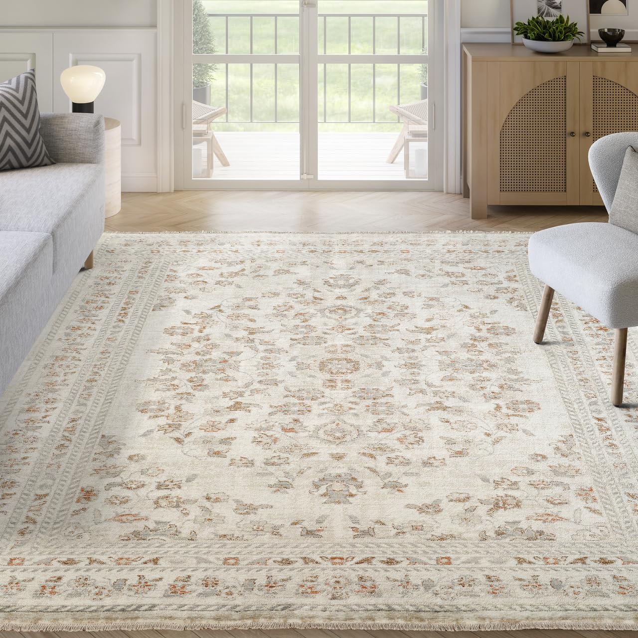 abani oriental & vintage area rug - 5'x8' beige rectangle rug for living room & bedroom - alara vintage collection
