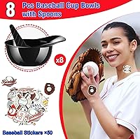 Vista 3 de MEEZY Juego de 16 cuencos de helado con diseño de casco de béisbol con 8 mini tazas de postre y 8 cucharas, 8 onzas. Cuencos reutilizables