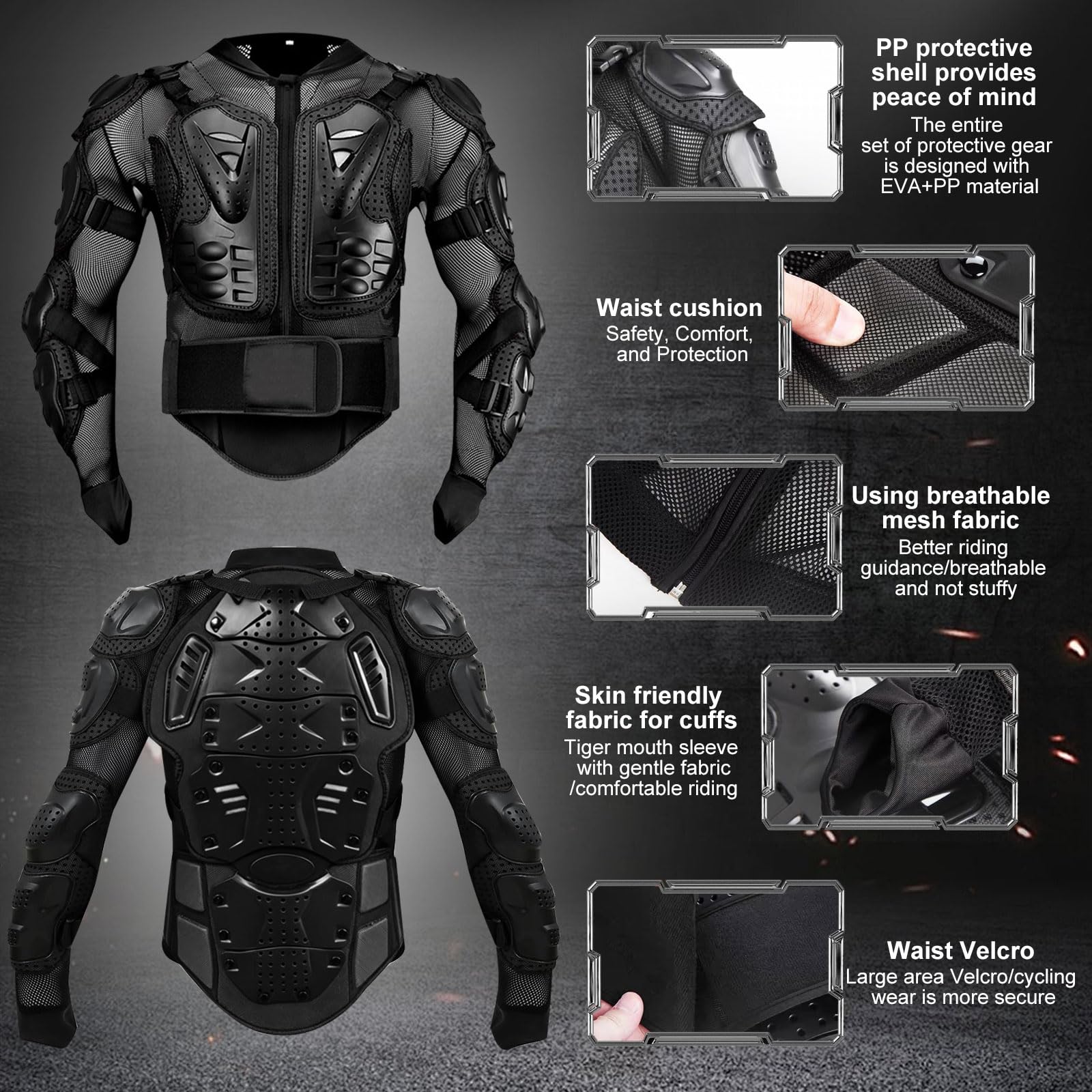 Chaqueta de Protección Moto Pro, Armadura Moto con Espaldera y Protector de Pecho, Chaqueta Moto con Protecciones para Hombre y Mujer, Scooter MTB Enduro Motocross