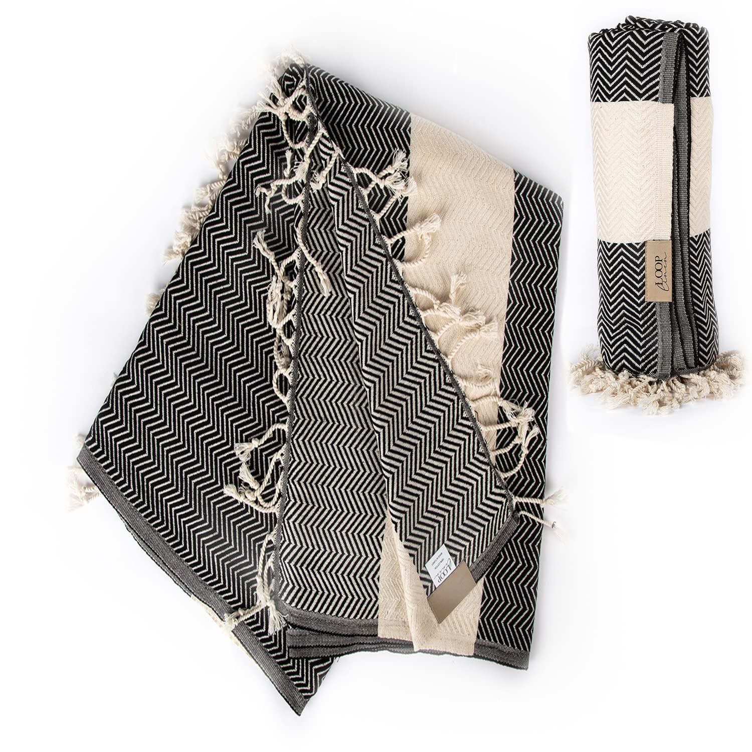 Loop LinenCotton Beach Towel, Handmade Super Gift. Multipurpose Towels for Beach, Pool, Yoga, Bath or Picnic. Large Towel