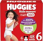 Huggies Size 6 Baby Diapers, Little Movers HuggFit 360° Baby Diapers with 360° Waistband, Size 6 (35+ lbs), 48 Count, Packaging May Vary
