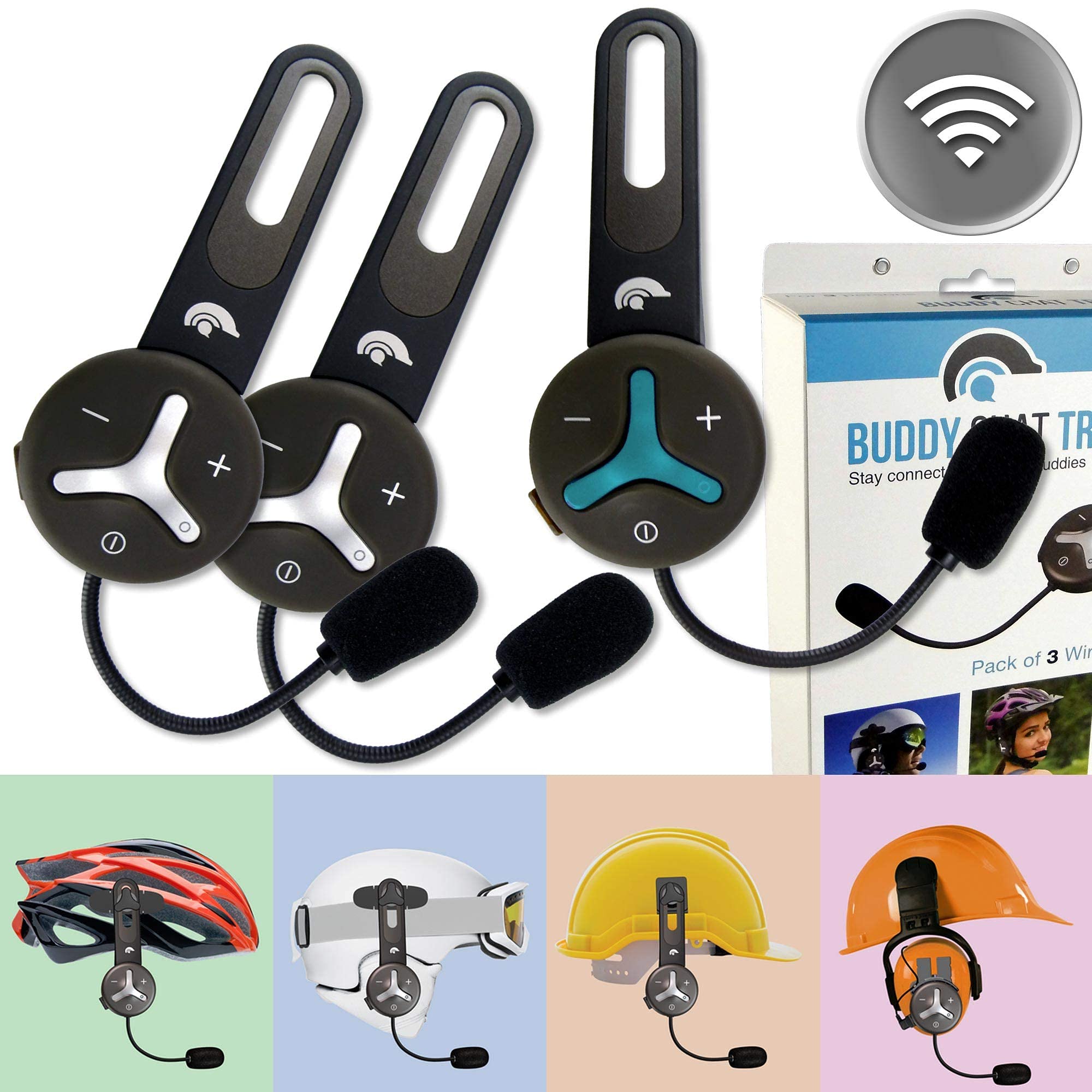 Trio – Citofono con 3 moduli auricolari Bluetooth con portata fino a 1 km – vivavoce con cancellazione del rumore DSP e connessione smartphone