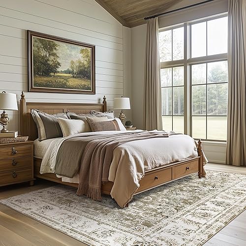 Miniatura 2 de jinchan Tapete de área de época, con diseño floral, lavable a máquina, diseño envejecido, resistente a las manchas, bohemio, de pelo corto,