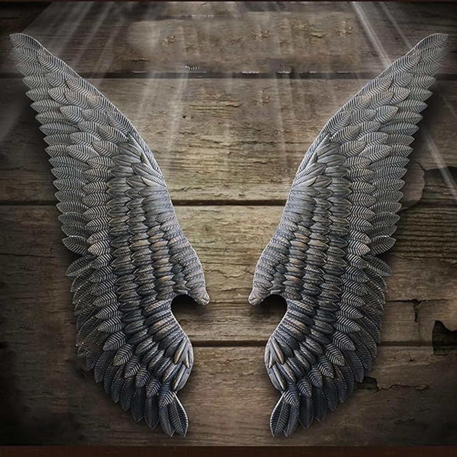 Grande sculpture murale décorative 3D ailes d'ange en métal suspendu