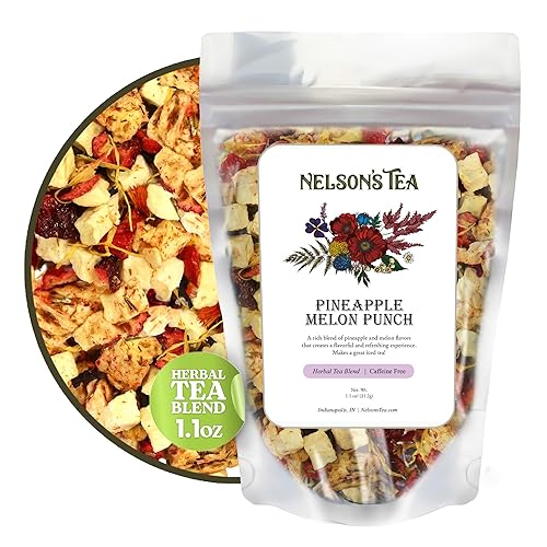 Nelson's Tea - Ponche de piña y melón - Té de hojas sueltas Rooibos - Manzana, piña, rooibos verdes, arándano, hibisco, caléndula y cártamo - 1.1 oz.