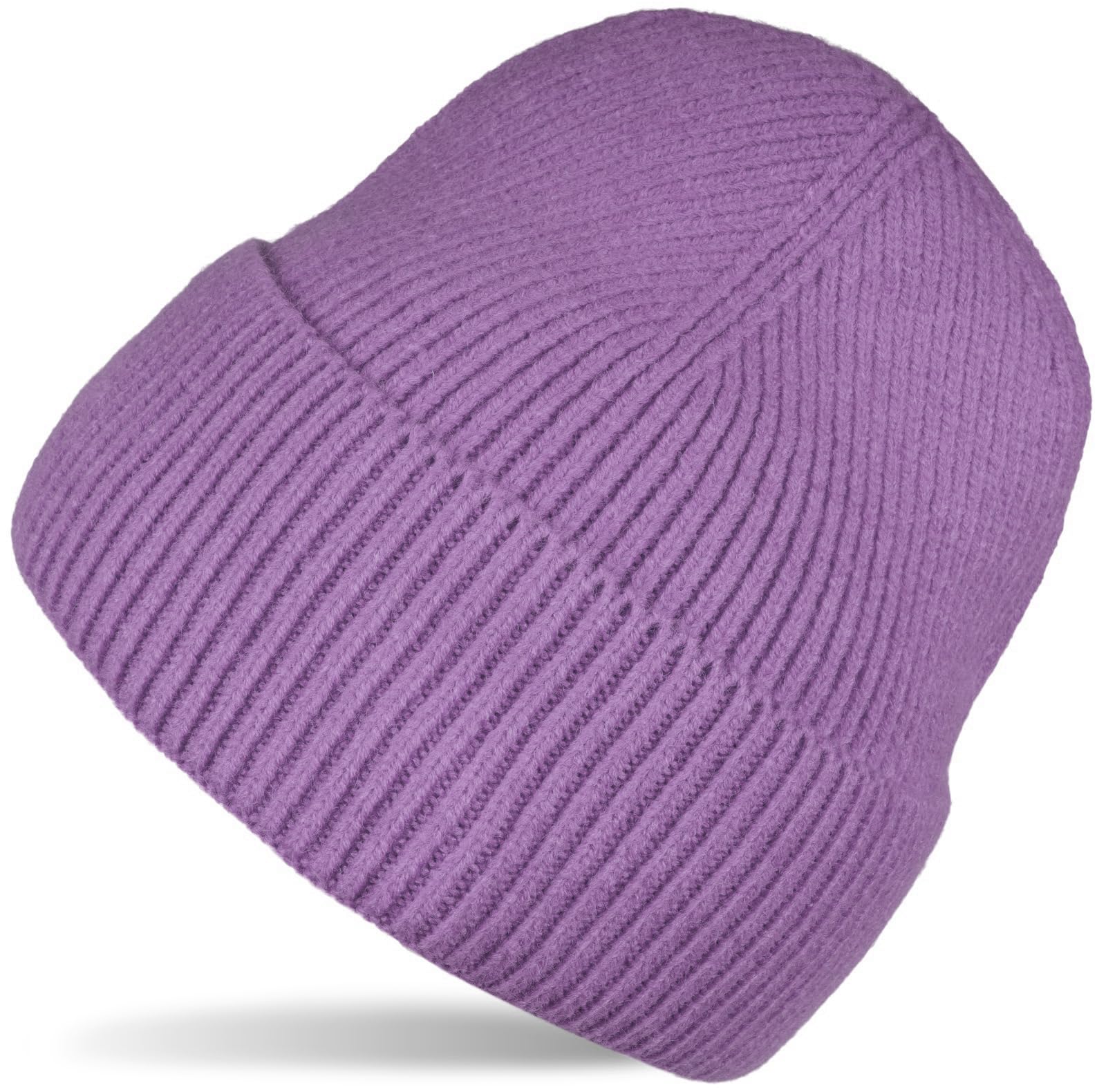 Stylebreaker Women's Purple Unisex Knitted Hat With Ribbed Pattern And Wide Brim | Double-Knitted Beanie Winter Hat | Warm Fine-Knit Cap For And Men In Many Colors,