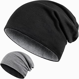Kiiwah 2 in 1 Reversible Beanie XXL, 58-68 cm Large Head Slouch Beanie Hat Long Knitted Hats Winter Chemo Hat for Men Women Black Grey, Black, grey