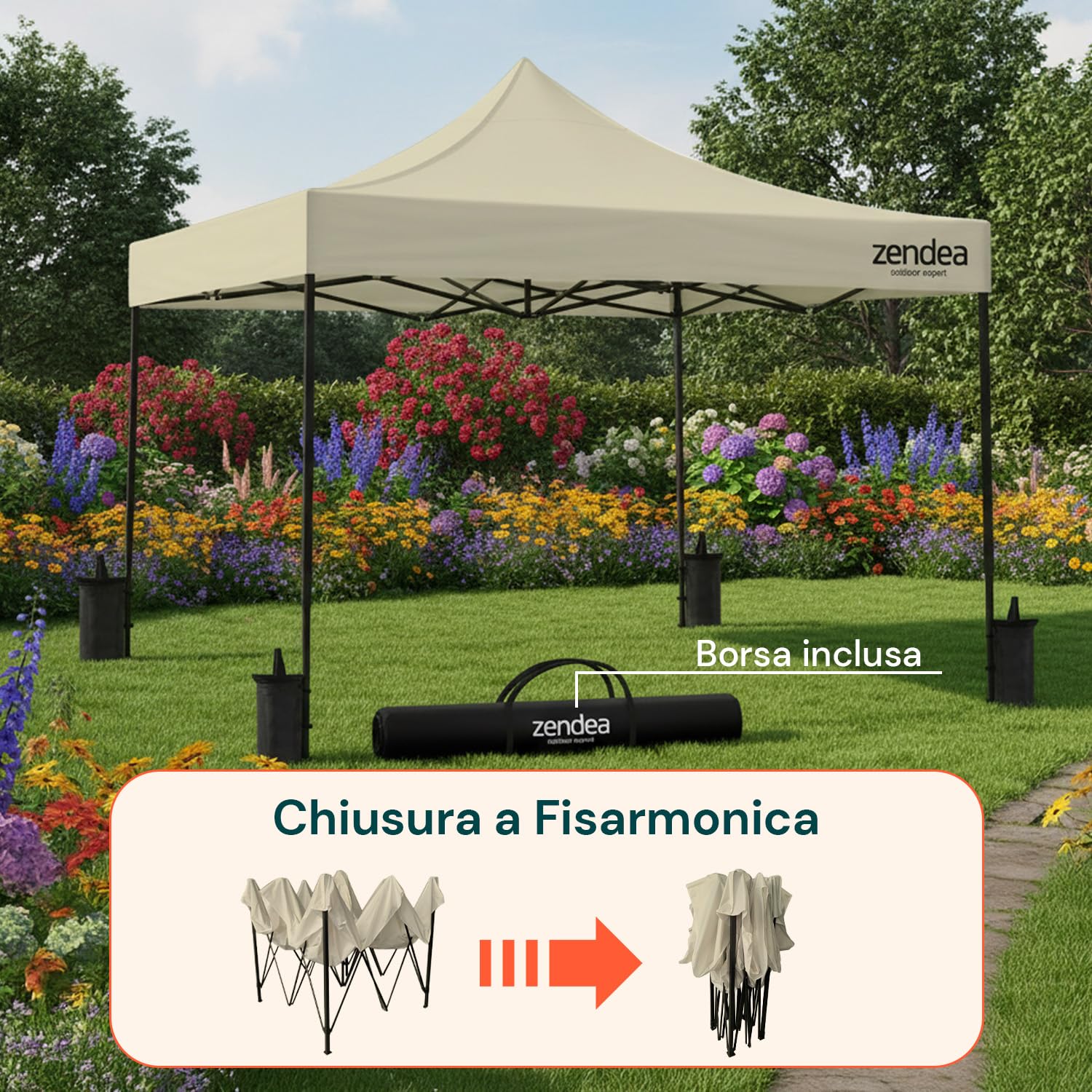 Gazebo Pieghevole Impermeabile 3x3 Beige Oxford 600D PVC Struttura Rinforzata per Giardino