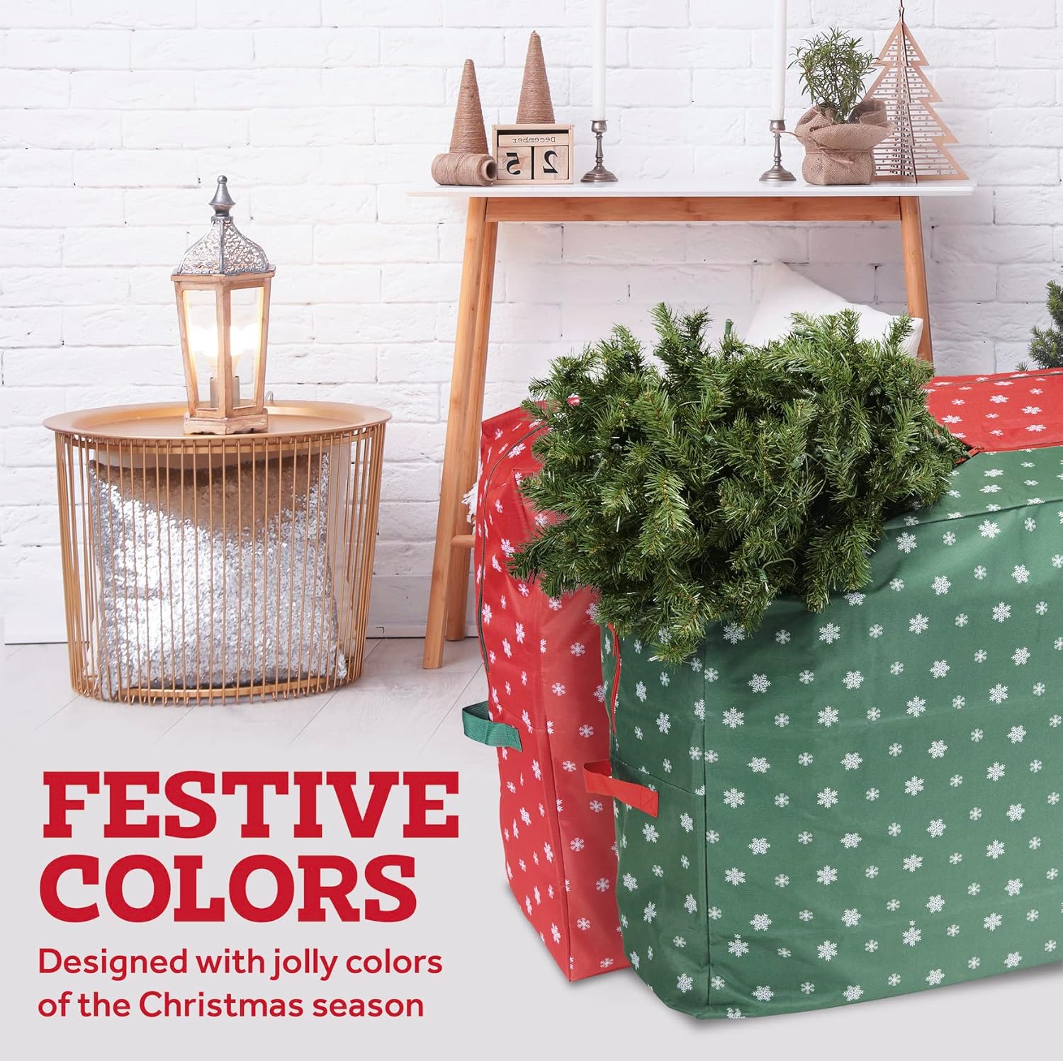 Zober Christmas Tree Storage Bag - Extra Large, 65x15x30 Inch Tree Bags w/Zipper and Handle - Holds up to 9 Foot Trees - Perfect for Holiday and Xmas Decor Organization - Green Snowflake Pattern