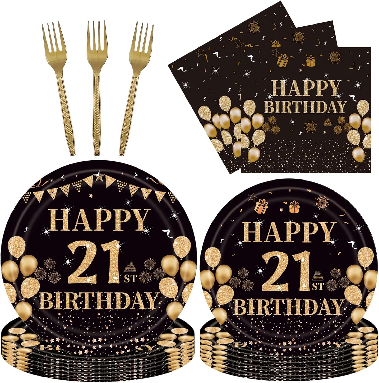 Rose Gold 8th Birthday Tableware Set for Girls - 96 Pcs Disposable Party Supplies Includes Dinner Plates, Napkins & Forks, 8 Year Old Birthday Decorations (Serves 24 Guests)