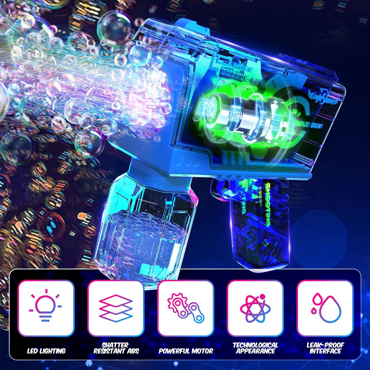 Eaglestone Bubble Gun for Kids 2 Packs, Automatic Bubble Machine, 10-Hole Bubbles Wands Blaster for Toddlers with LED Lights & Solution, Easter, Party Favor, Outdoor Game Toys for Boys & Girls Ages 3+