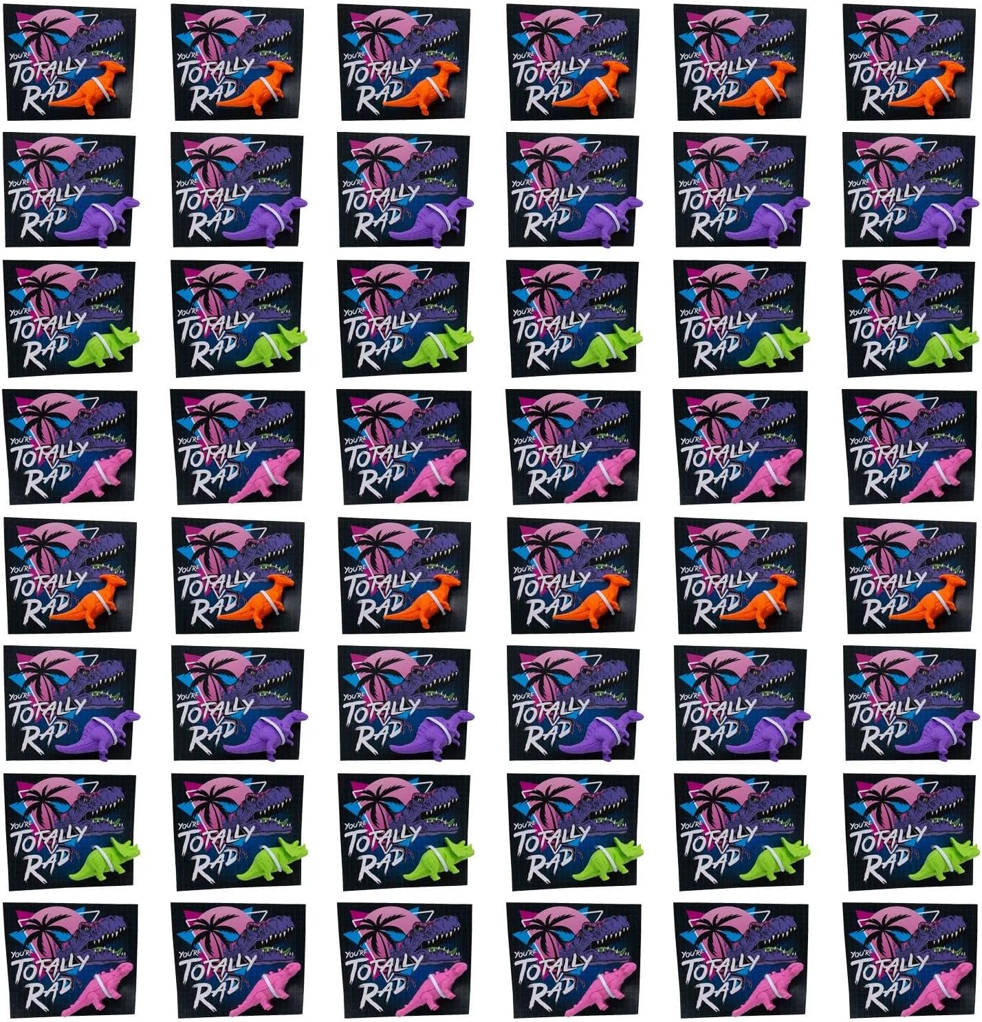 2 1/2" Bulk Dinosaur Eraser Valentine Exchanges with Totally Rad Card for 48