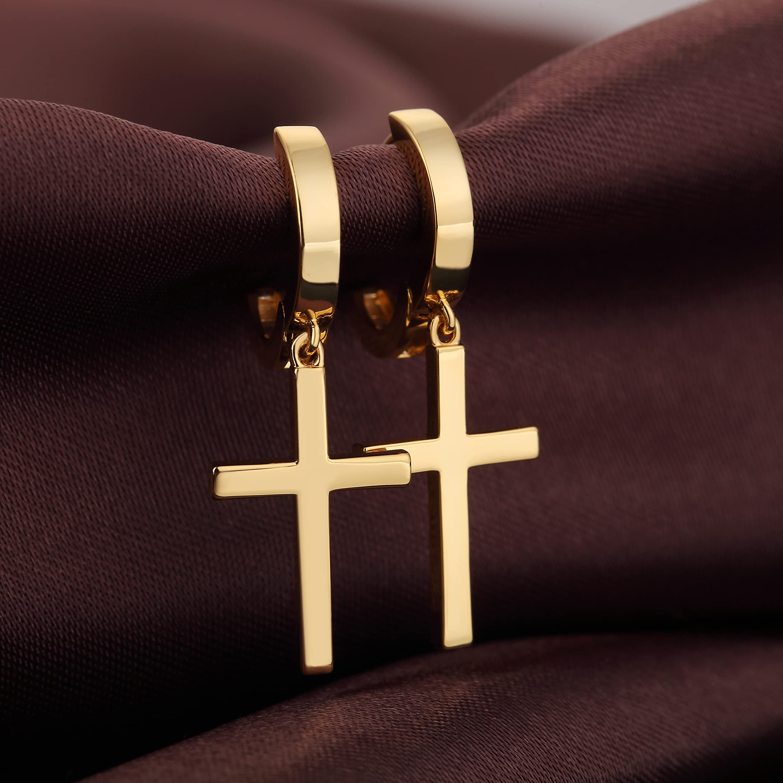 jiamiaoi 18K Weißgold platte Kreuz Ohrringe Silber 925, Kreuz Creolen Ohrringe Silber Hängend für Herren Damen