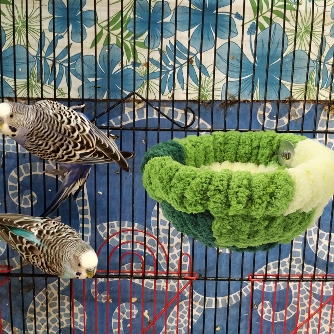 Abaodam Grand Nid Chaud pour Perroquet en Polaire Vert Forêt, Nid de Reproduction Demi-Cercle Grosse Taille, Refuge Confortable pour Cage à Oiseaux D’Hiver