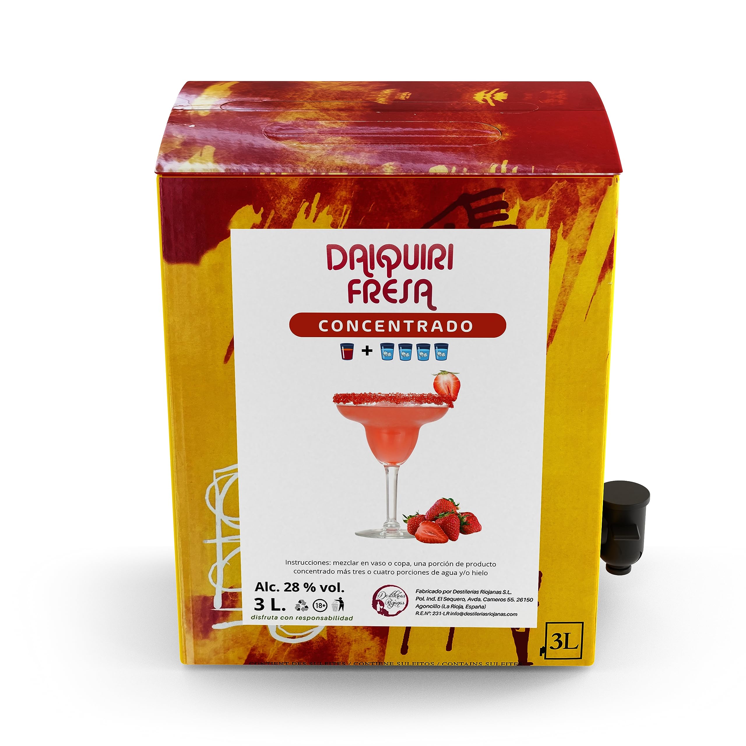 Destilerías Riojanas Concentrado de Daiquiri Fresa Bag in Box 3,3 Kg (3L) rinde 15L 91 copas