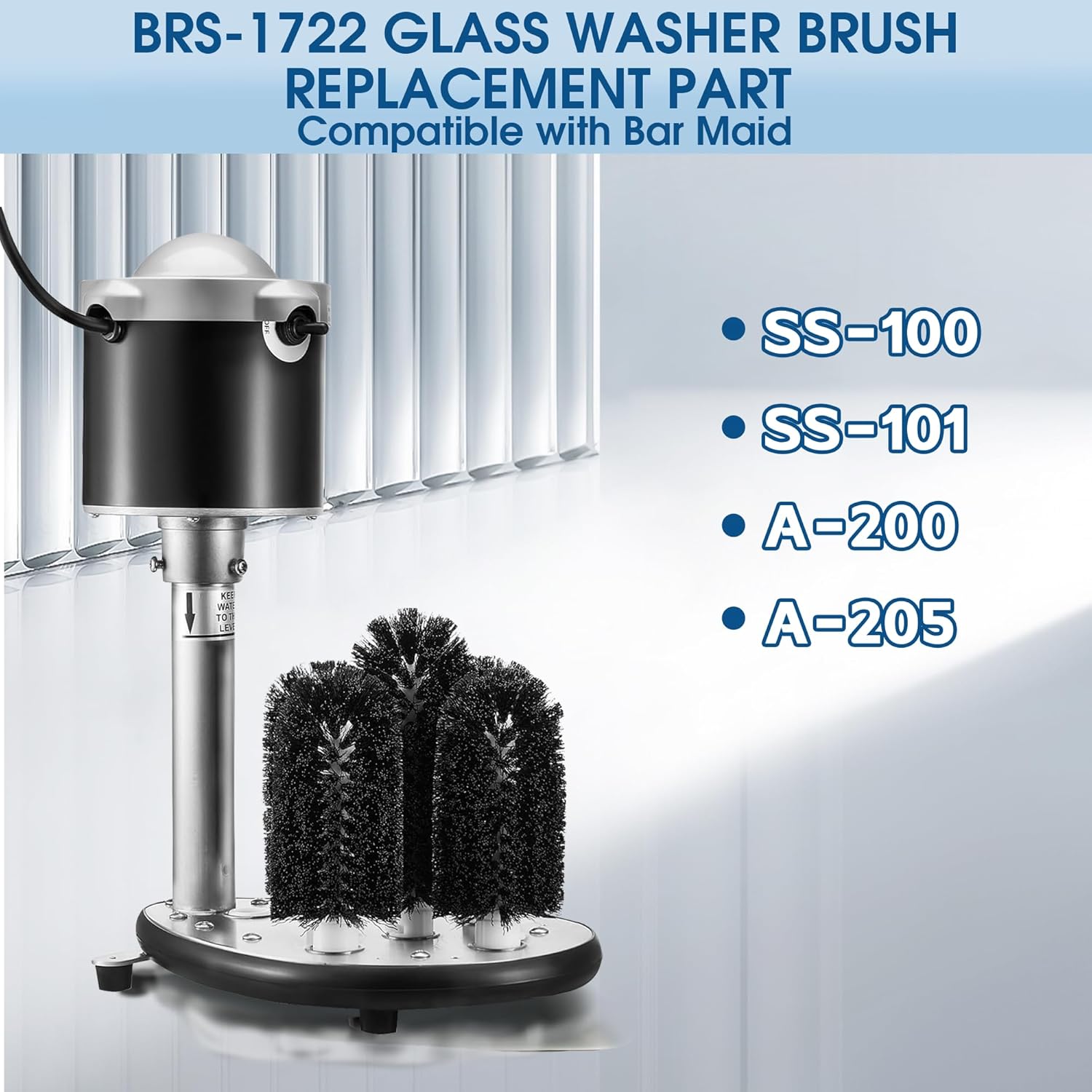 BRS-1722 Glass Washer Brush Replacement Part, Compatible with Bar Maid SS-100, SS-101, A-200, A-205, Standard Brushes Set: 4 Pcs 6-Inch Brushes and 1 Pcs 7.5-Inch Brush
