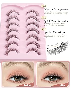 Onlyall Natural Lashes Wispy Lashes Natural Look False Eyelashes Flared Eyelashes 7 Pairs D-K06