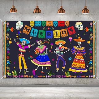 Day of The Dead Backdrop for Mexican Fiesta Sugar Skull Flowers Background Dia DE Los Muertos Birthday Halloween Party Supplies Fiesta Banner Party Decoration Photo Booth Studio(Dance)