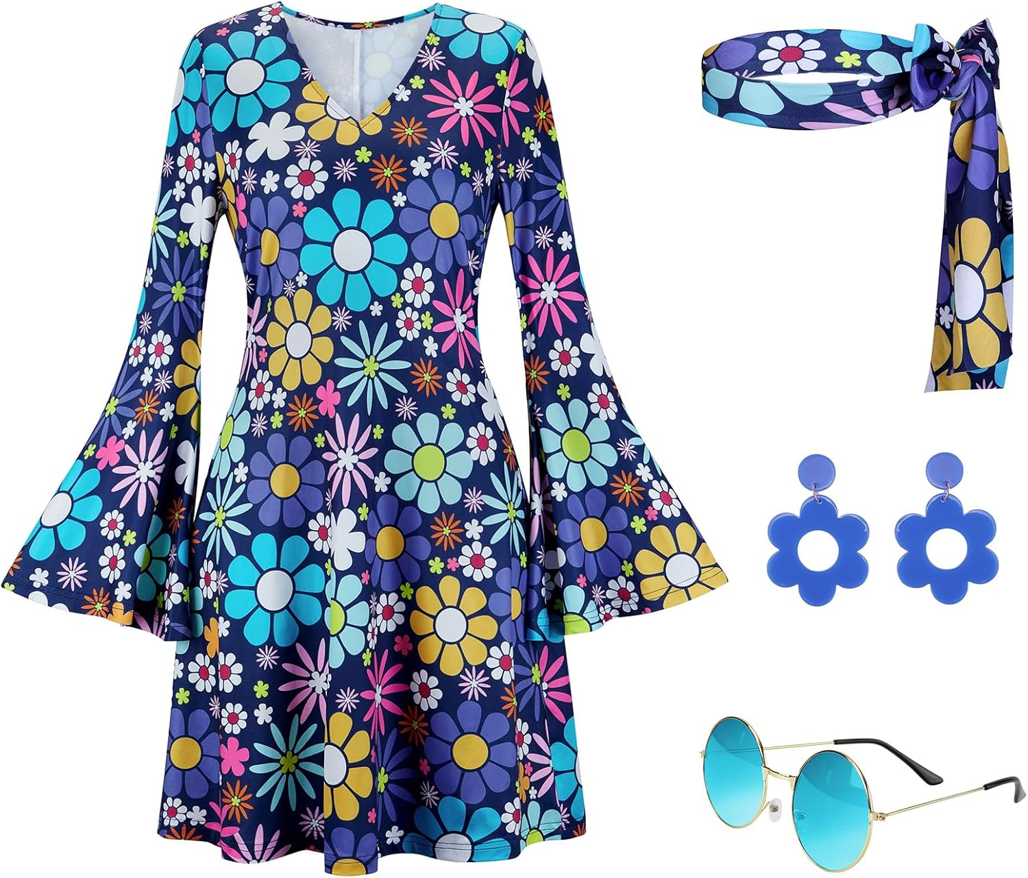 Zhitunemi 70s Disco Outfits for Women: Hippie Costume Women Disco Dress 60s Groovy Dresses for Halloween Party Cosplay