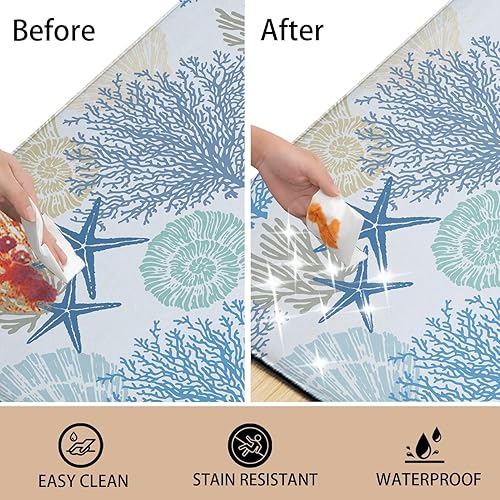 Miniatura 5 de Tritard Juego de 2 tapetes de cocina con temática de playa costera, antifatiga, para piso, espuma viscoelástica, acolchadas, impermeables,