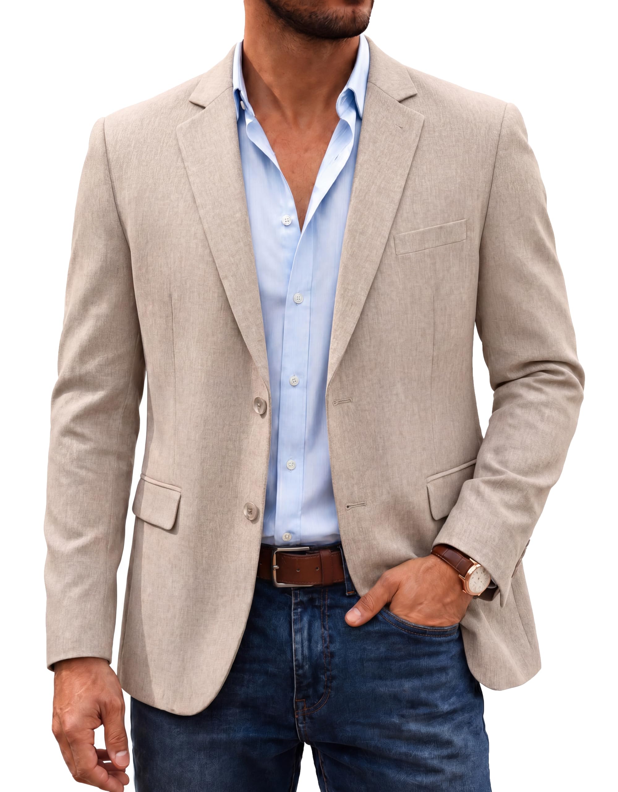 Men's Casual Blazer Lightweight Unlined Sport Coat Regular Fit Two Button Suit Jacket-image-45