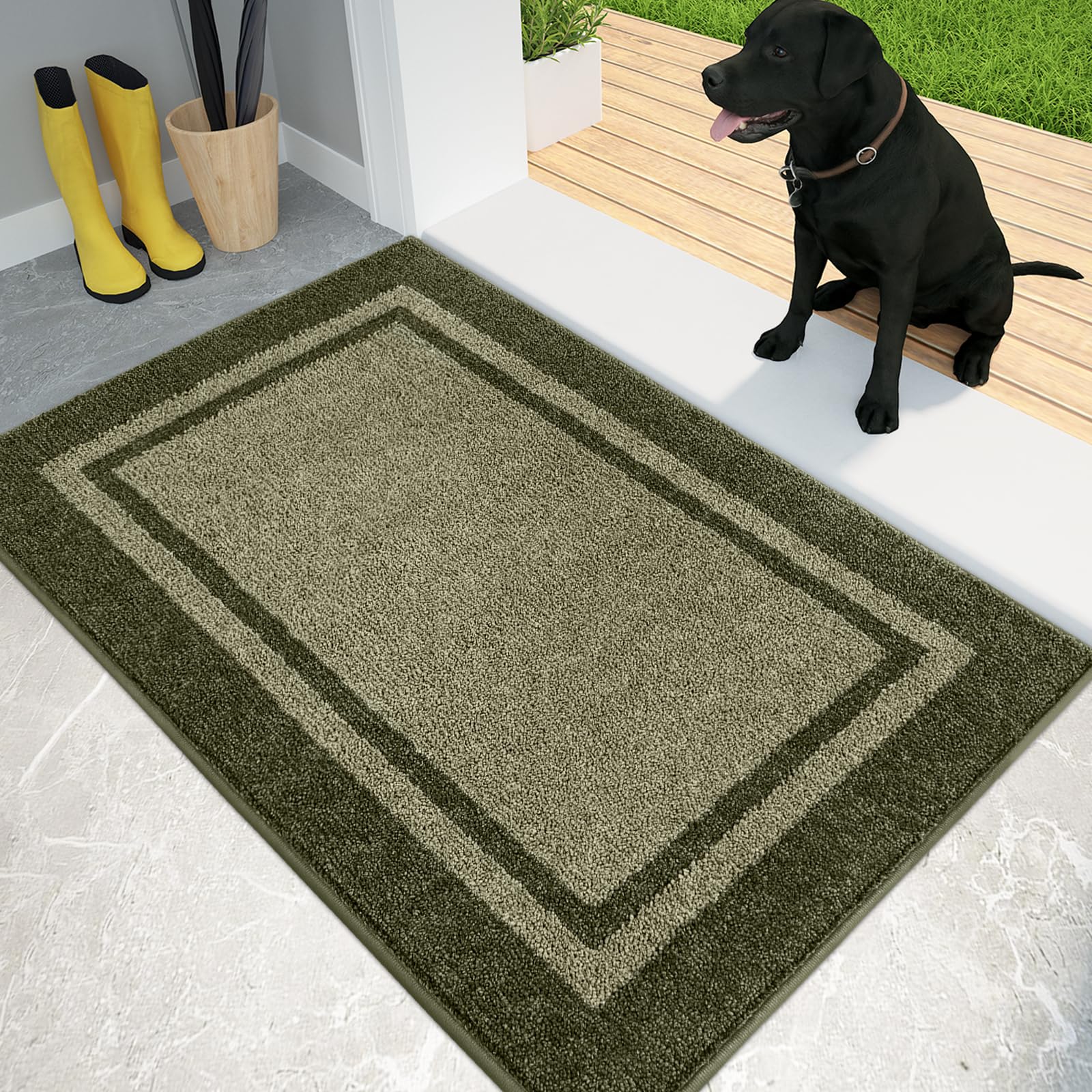 PURRUGS Dirt Trapper Doormat - 24 X 35.5 Inch, Microfiber Absorbent, Non-Slip, Machine Washable, Green