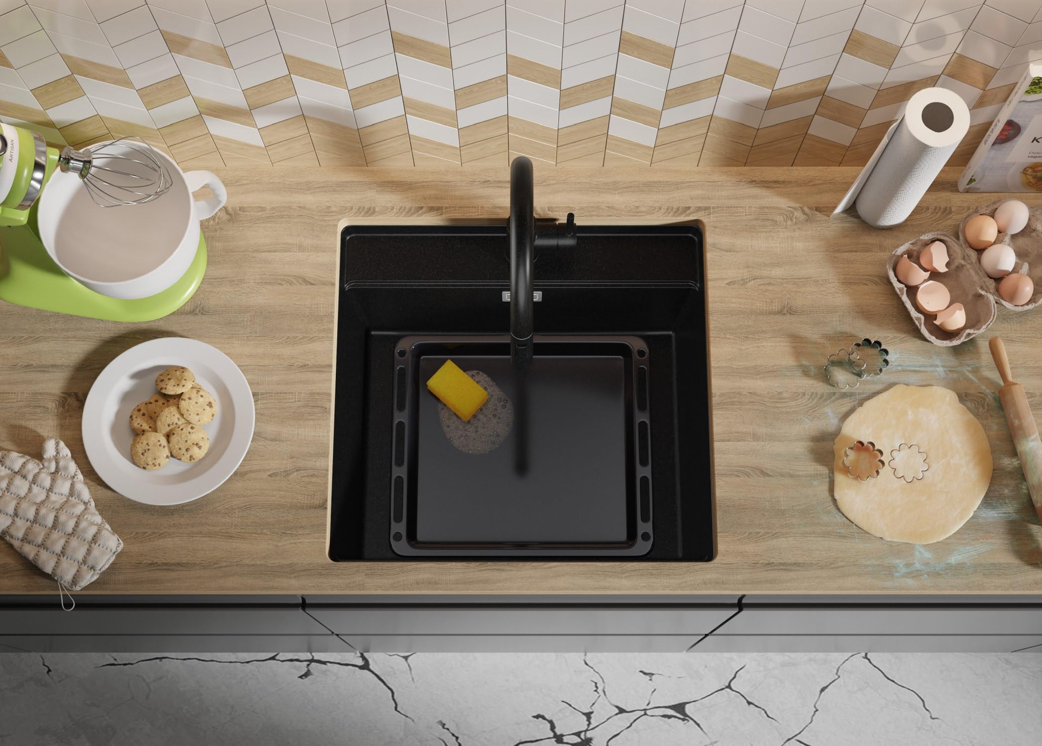 PRIMAGRAN Fregadero bajo Encimera al Mueble 60cm + Kit de desagüe, 56x53cm