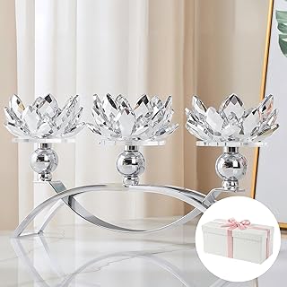 Crystal Candle Holders Lotus Candelabras, Silver Arch Candlestick, Cente...