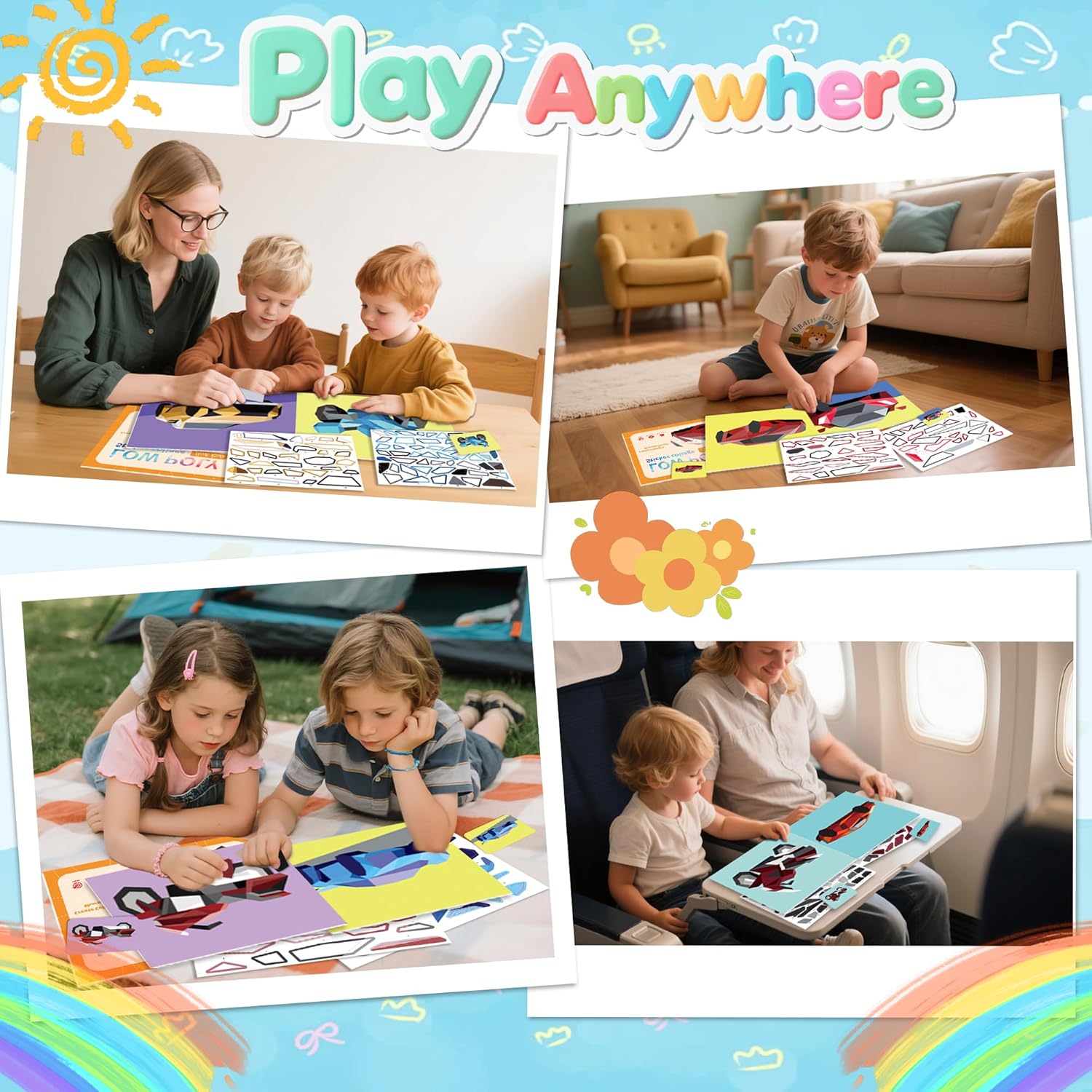 Large Sticker Paint Book—Create 8 Vehicle Pictures, Waterproof, Perforated for Easy Tearing Stickers, Sticker by Number Kids 3-5, Stickers Paint Books for Kids Ages 4-8 - Image 3