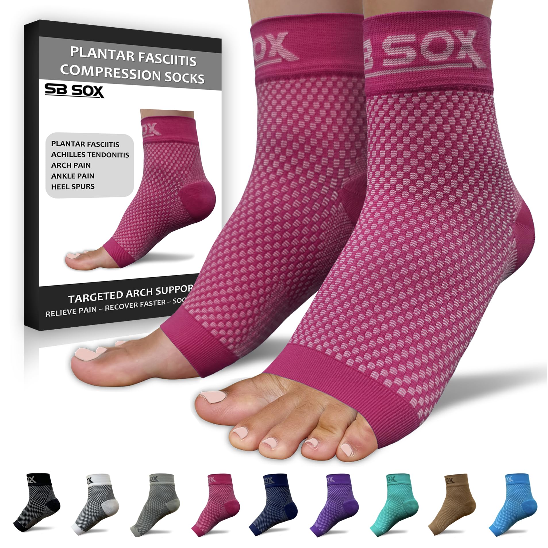 SB SOX Plantar Fasciitis Relief Socks – Ankle Brace Compression Sleeve – Arch Support for Foot Pain, Swelling, Heel Spurs – Foot Brace for Achilles Tendonitis Relief, Injury Recovery (Pink, X-Large)