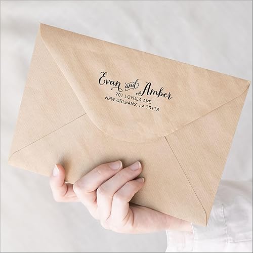 Miniatura 3 de Sello de dirección de devolución autoentintado para sobres de invitaciones de boda, sello de goma personalizado preentintado con tinta negra,