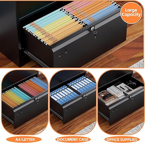 Miniatura 6 de Archivador lateral de 3 cajones, archivadores laterales de metal con cerradura, archivador lateral de acero de tamaño legal para oficina y hogar