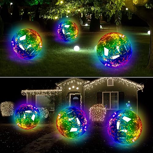 Miniatura 5 de Hungdao Paquete de 3 bolas de playa LED grandes de 42 pulgadas que brillan en la oscuridad bolas de playa con luces bolas de juguete transparentes