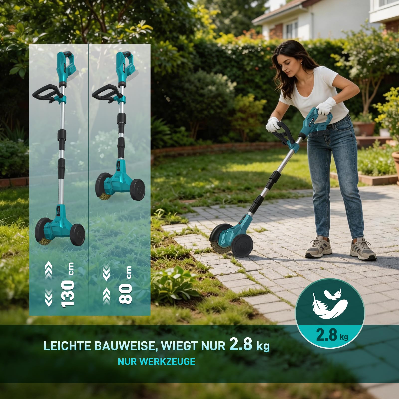 ohyes Akku-Fugenreiniger Kompatibel mit Makita 18v B Series Batterie mit verstellbarem Teleskopführungsgriff für Garten und Hof(Batterie Nicht enthalten)