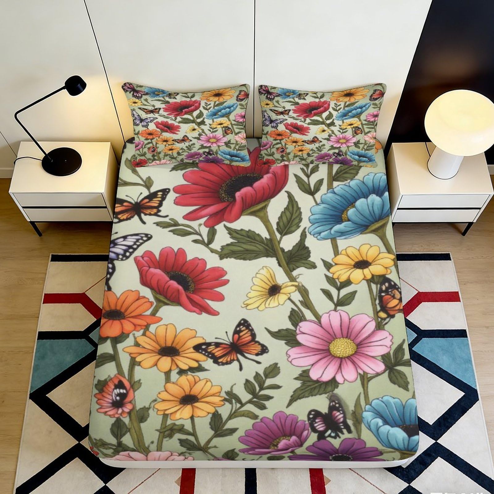 Dhbaneiok Style-6 3D Printed Colorful Floral Fitted Sheet Microfiber Soft Breathable Butterfly Mattress Cover For Bedroom Guestroom Decor 90X200x25cm