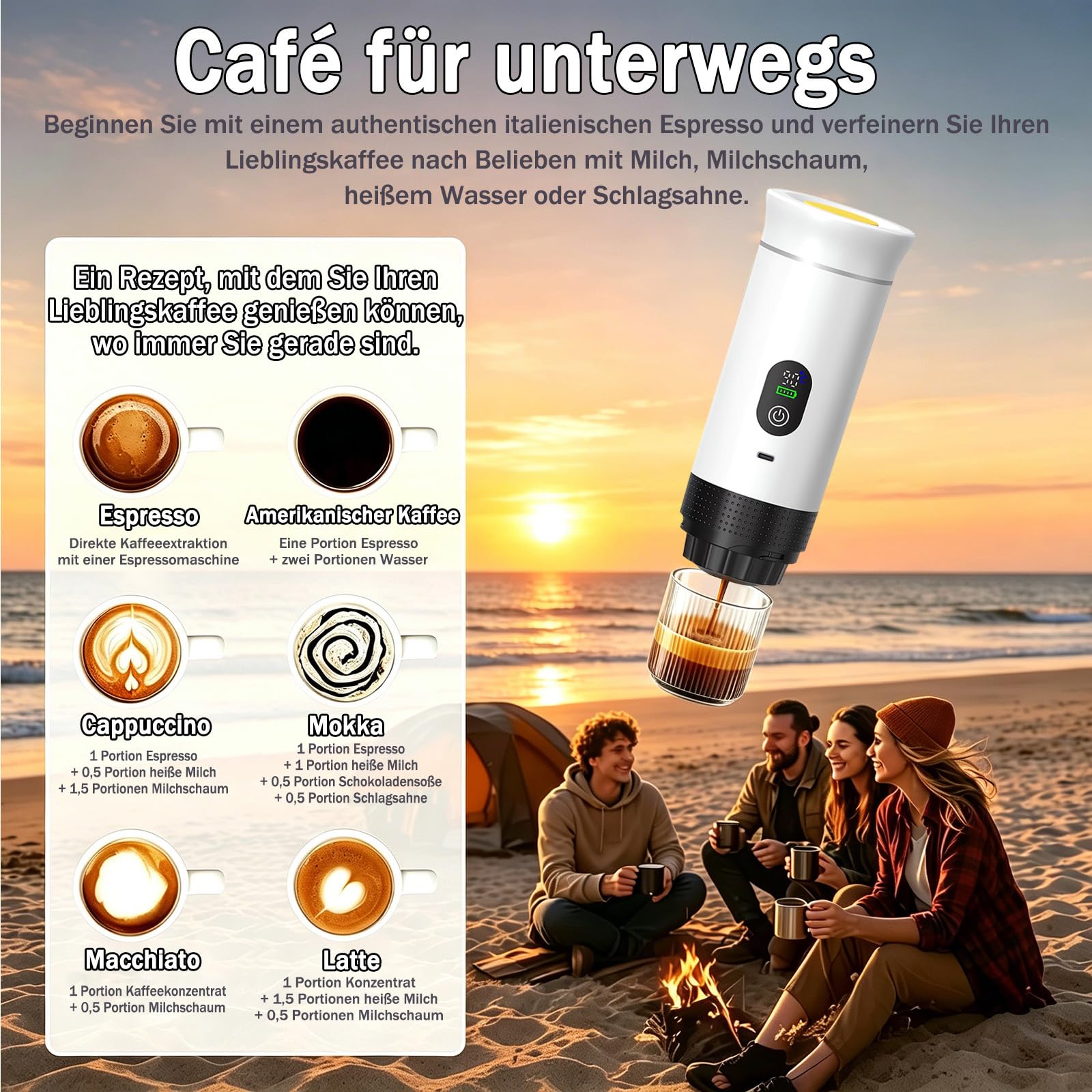Tragbare Espressomaschine mit Akku,mit Heizung,für unterwegs oder Camping