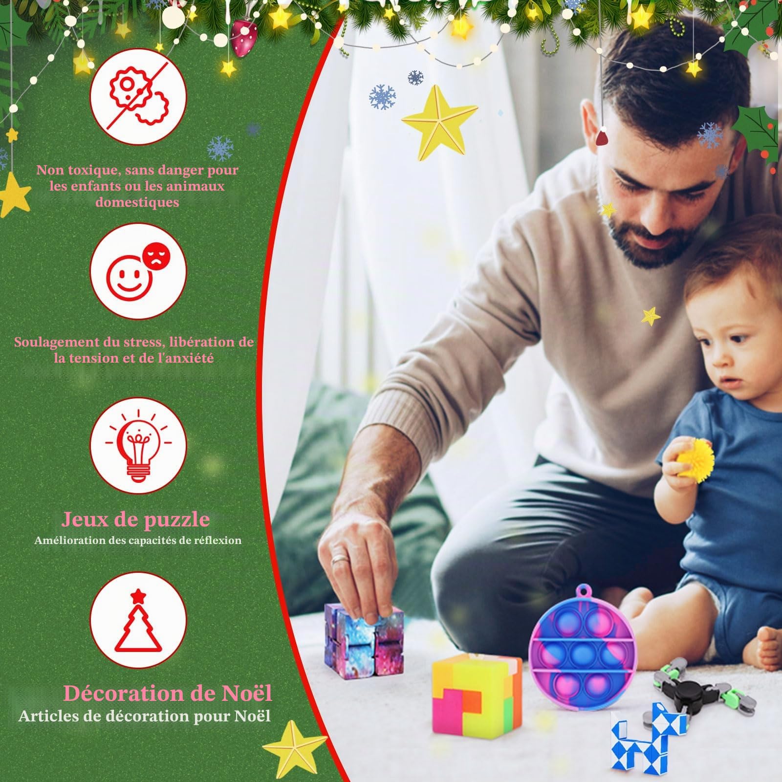 Calendrier de L'Avent Fidget Toys Calendrier du Compte À Rebours de Noël avec 24 Surprises de Jouets Sensoriels Adaptés Aux Enfants, Garçons, Filles, Ado