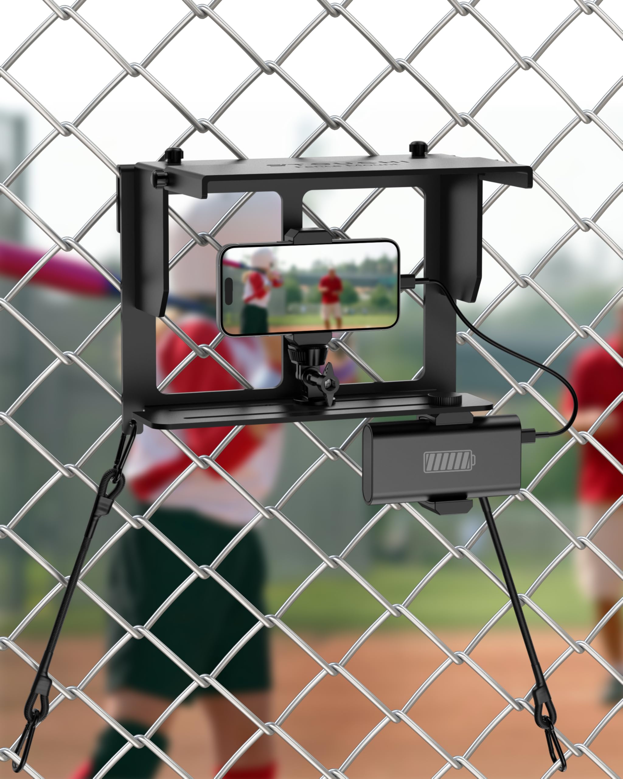 Stouchi Game Changer Mounting Kit, Fence Mount with Adjustable Sun Shade Power Bank Clip, Stable No-Shake Recording Kit for iPhone, Samsung, GoPro,