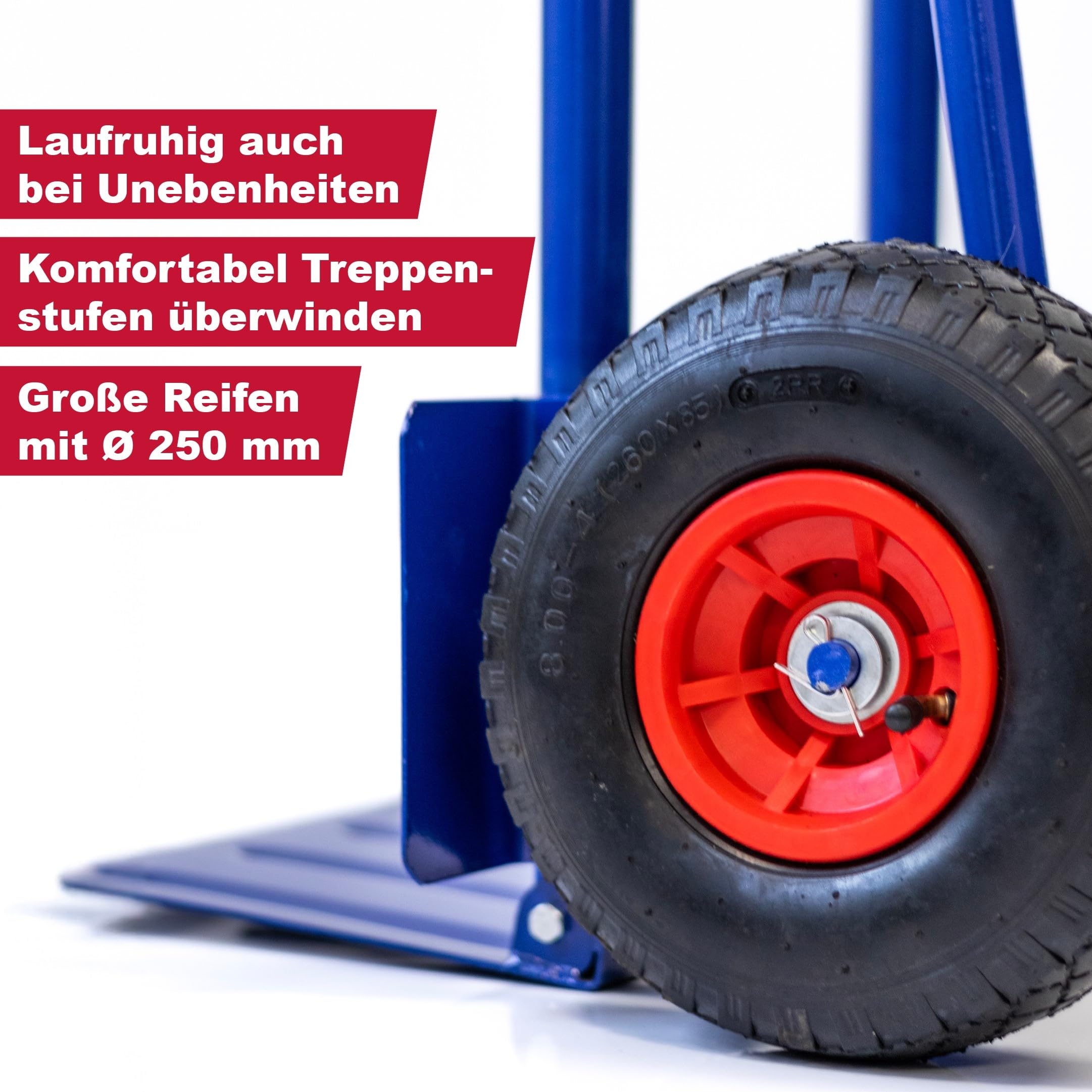 KOVA® Profi - Sackkarre klappbar & ausziehbar ca. 114cm - Luftbereifung max. 200kg Treppensteiger Stabil Transportkarre Stapelkarre Karre Treppensackkarre, 2X Sackkarrenrad mit Luftreifen