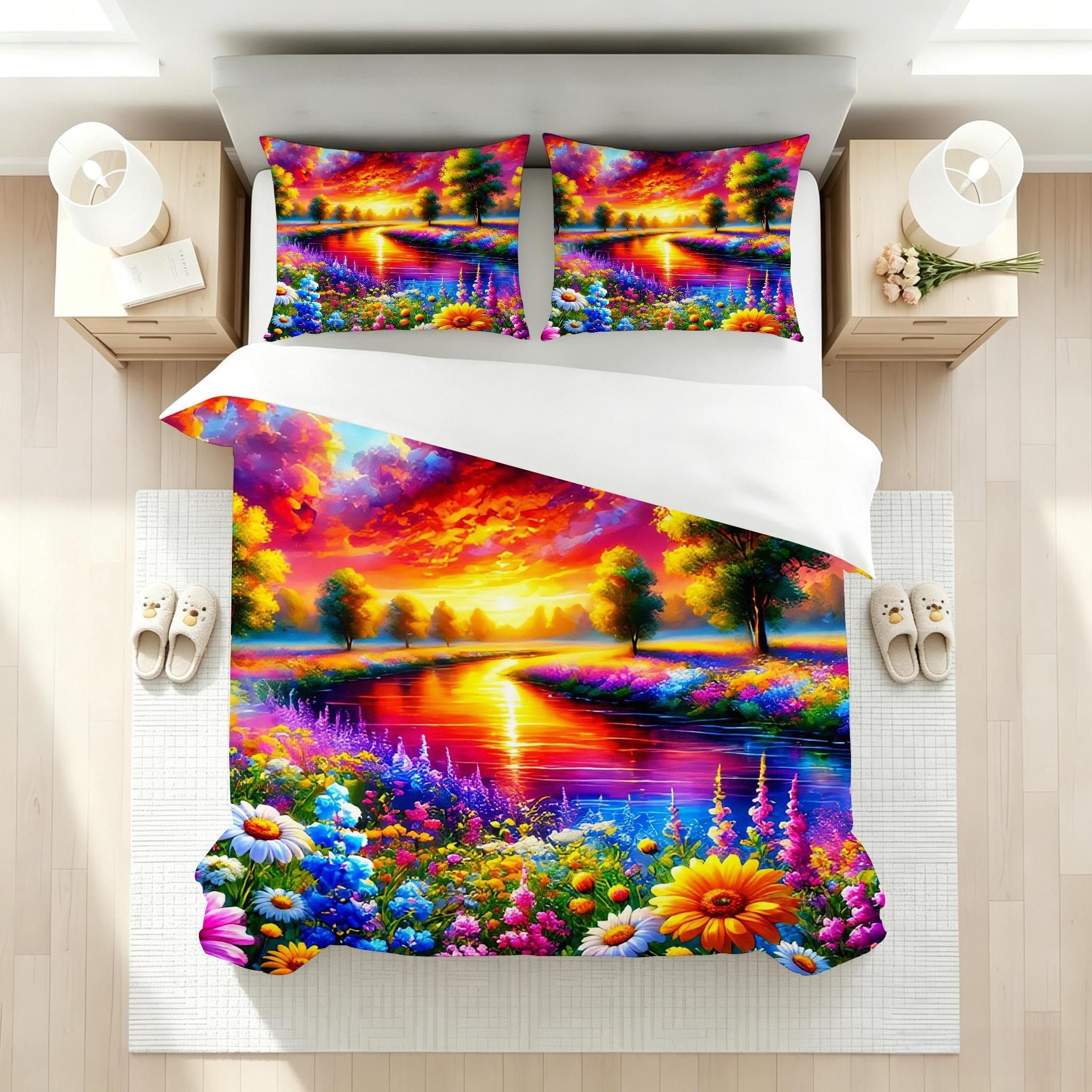 Copripiumino Matrimoniale Fiori Rossi 260x240, ZW654 | Traspiranti Durevoli Microfibra, per Tutta la Famiglia, Matrimoniale, per Tutte le Stagioni, con 2 Federe 50x80 cm