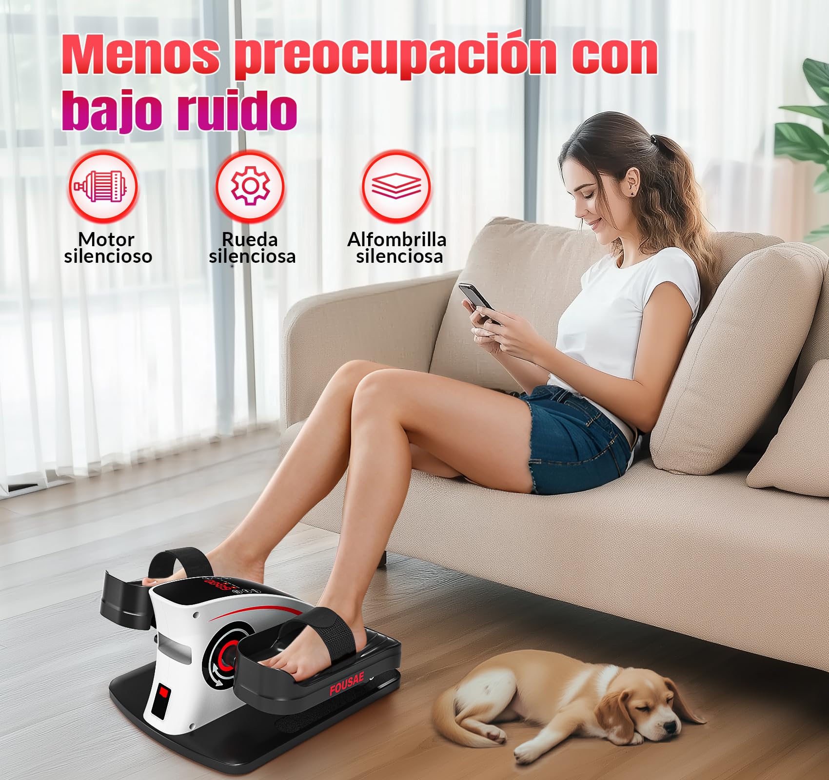Mini Elíptica Eléctrica de Escritorio, Pedales Estaticos 2 en 1 con 15 Velocidades Ajustables y 3 Modos Automáticos, Pedaleador Eléctrico Compacto y Silencioso, para Mayores y Adultos