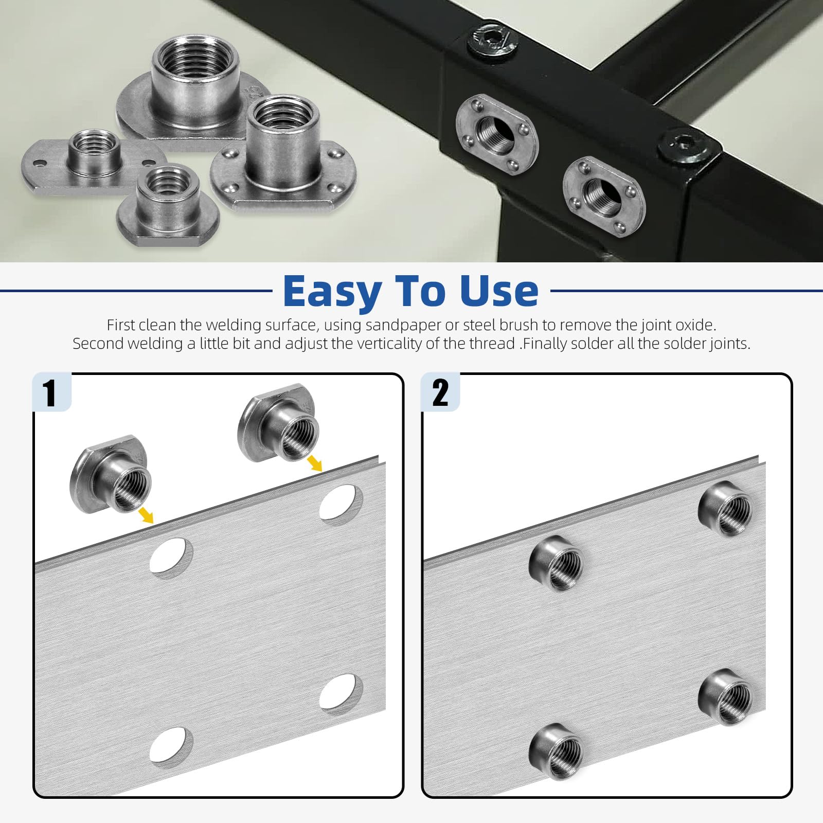 Glarks 10 tuercas de soldadura, base de lengüeta M12 UNC, tornillo en T de acero al carbono para muebles, vehículos, máquinas industriales de ruedas
