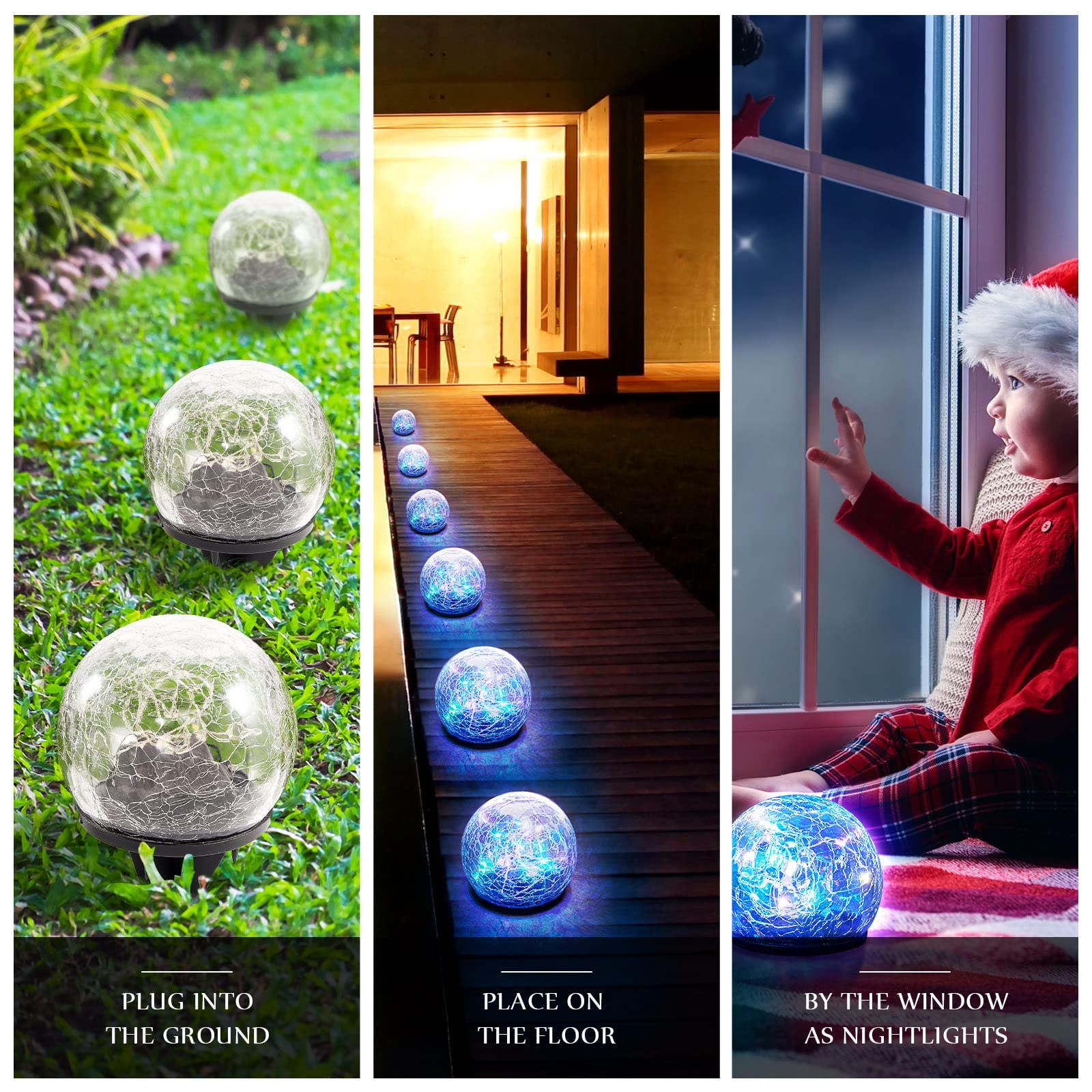 Honoson 12 Stück dekorative Solar-Kugelleuchten für den Außenbereich, wasserdicht, 9,9 cm | LED-Gartenkugeln und Kugel-Lichter aus rissigem Glas für Weg, Gehweg, Rasen, Terrasse, Hof und Hinterhof-Dekorationen