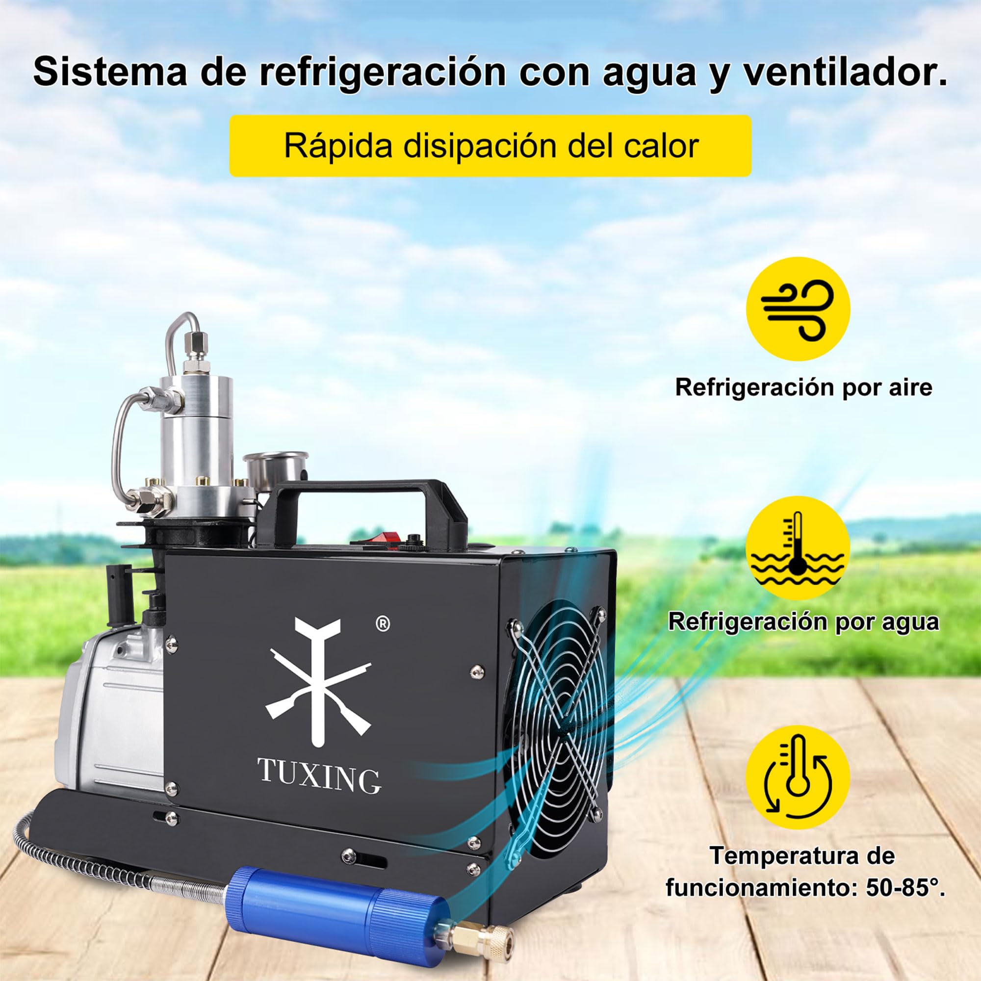Compresor TUXING 4500Psi, compresor de aire eléctrico de alta presión, estación de llenado de paintball PCP para extinción de incendios y buceo, prueba de presión y fugas (30Mpa) 220V
