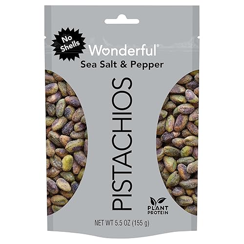 Wonderful Pistachio Sea Salt & Pepper - Pistachos sin cáscaras, 5.5 onzas