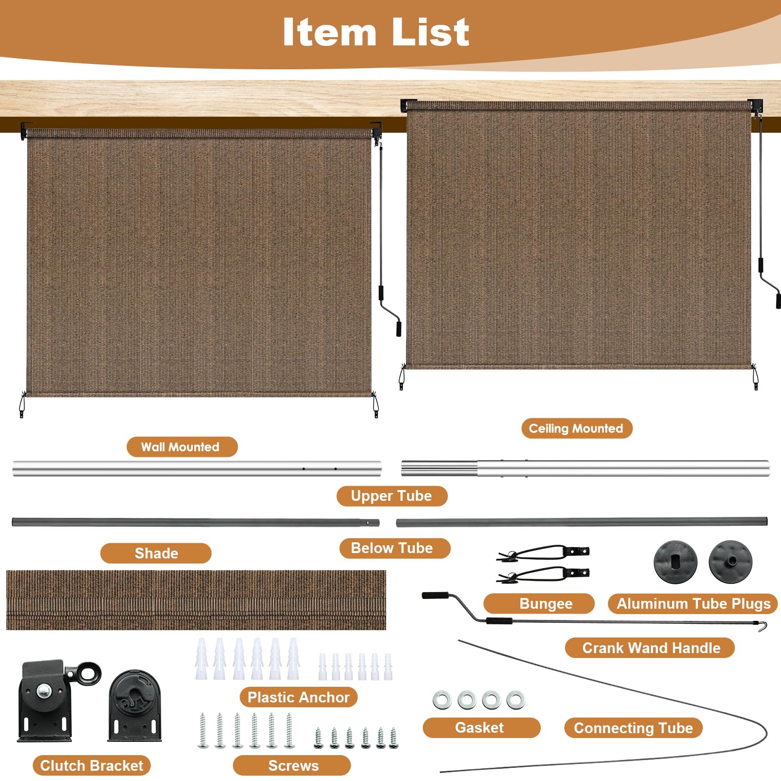LIFERUN Auvent vertical 120x180 cm,Store Vertical,Toile d'ombrage HDPE pour pergola de terrasse,Auvent de balcon,Tube en aluminium avec commande à manivelle sans fil,pour balcon,Terrasse,Jardin, 1 PCS