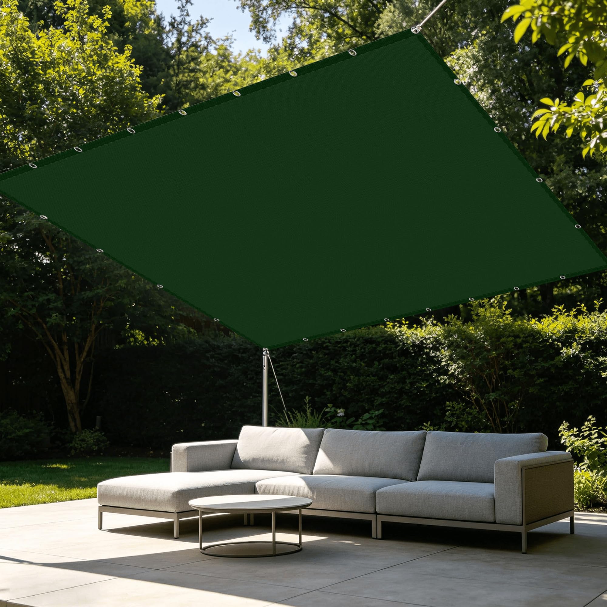 Voile d'ombrage 500x500 cm contre la pluie et les UV une toile robuste vert foncé pour jardin