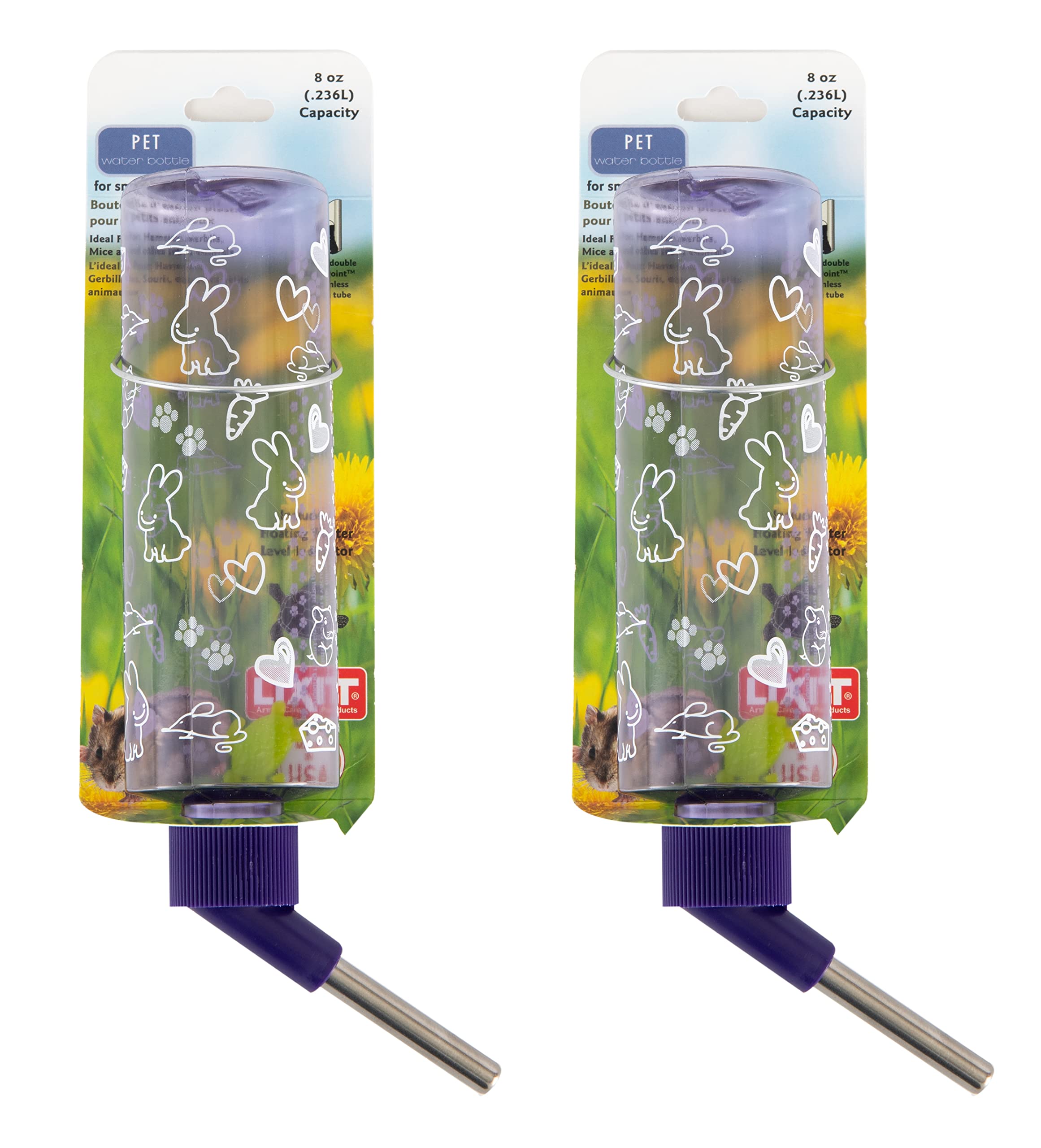 Lixit Standard Cage Water Bottles for Rabbits, Ferrets, Guinea Pigs, Hamsters, Rats, Mice and Other Small Animal's (8 Ounce, Clear Pack of 2)