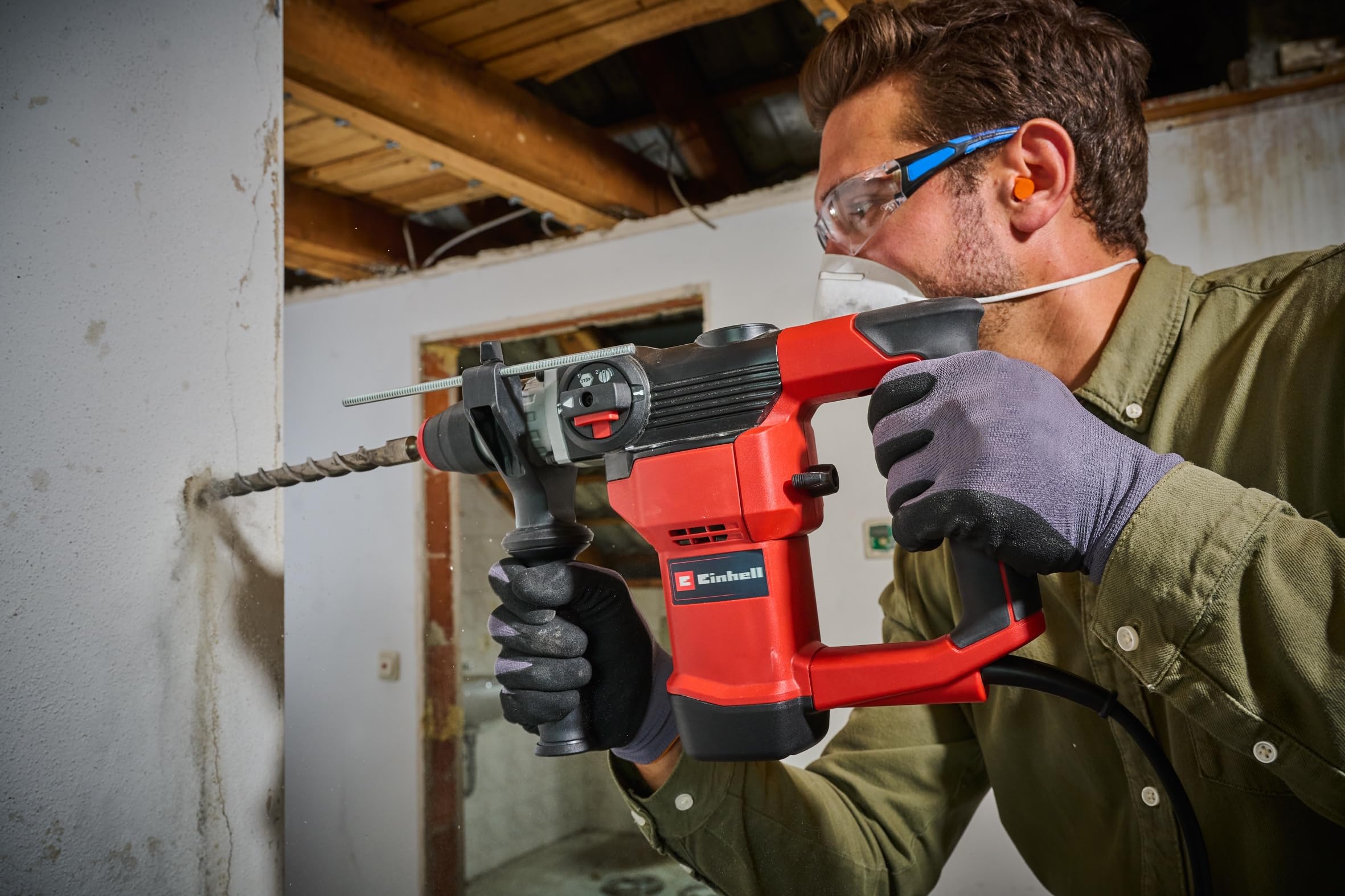 Einhell Martillo perforador TC-RH 28 3F (950 W, 3,5 J, mecanismo percutor neumático, SDS-plus, tope de profundidad, perforación/perforación con percusión/cincelado con fijación, incl. maletín)