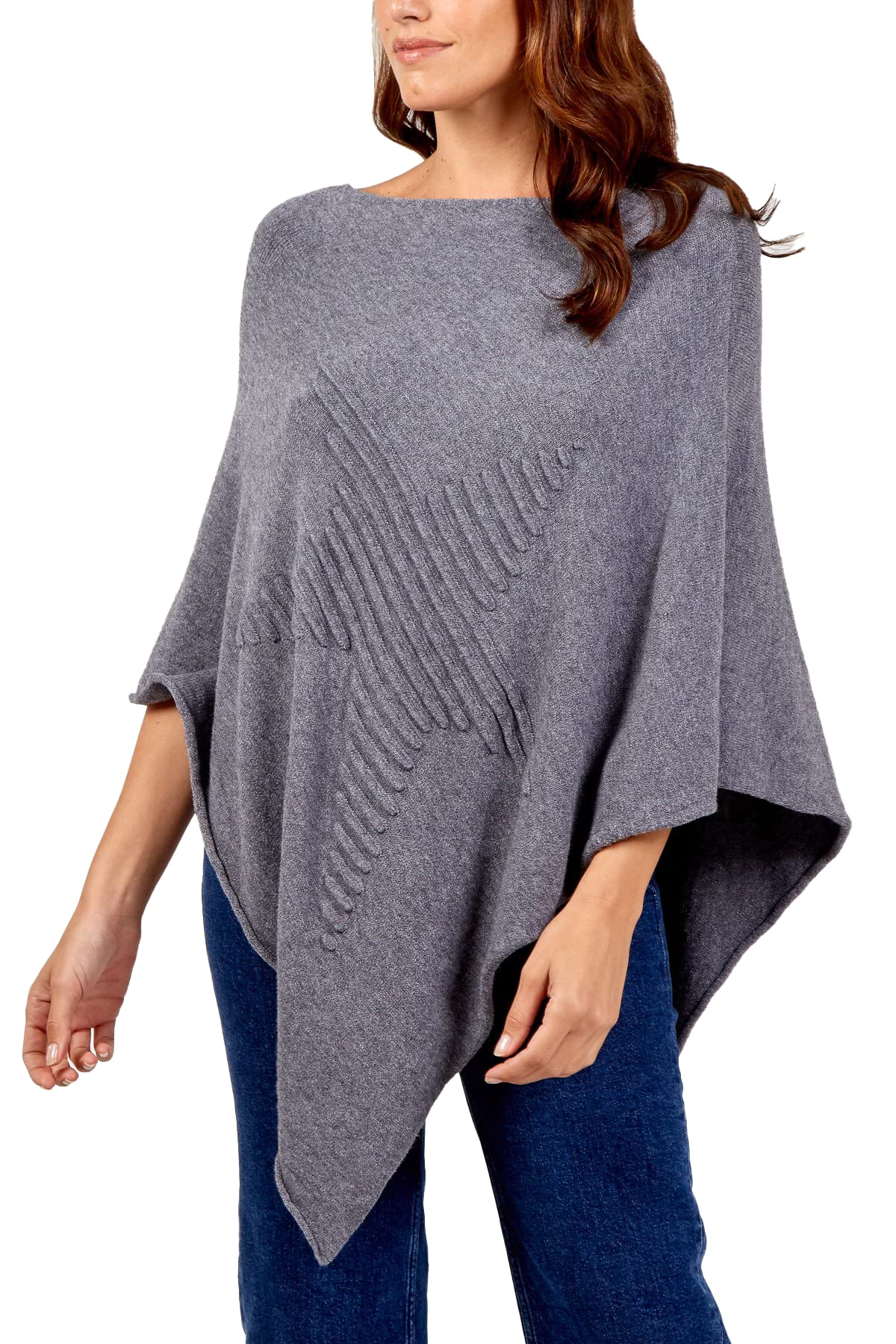 Womens Check Printed Ladies Stretch Knitted Collared Cape Wrap Shawl Jumper Poncho Top (Star Charcoal)